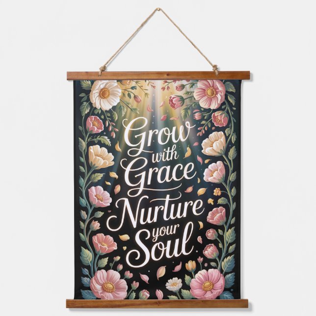 Tapisserie Suspendue Flore Rayonnante Croissance Avec Citation Grace (Recto)