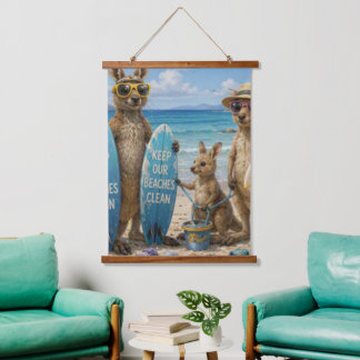 Tapisserie Suspendue Gardons Nos Plages Propres Famille Kangourou
