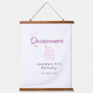Tapisserie Suspendue gâteau d'anniversaire violet rose pour quinceanera