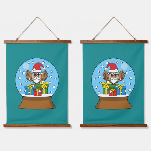 Tapisserie Suspendue Globe des neiges avec Chouette du Père Noël (Double)