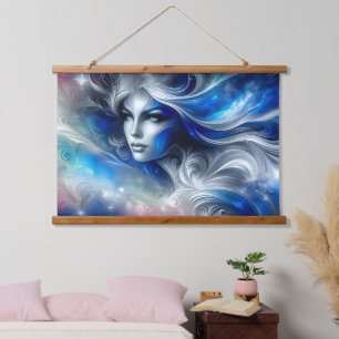 Tapisserie Suspendue Goddess Celestial White Blue Head Février -