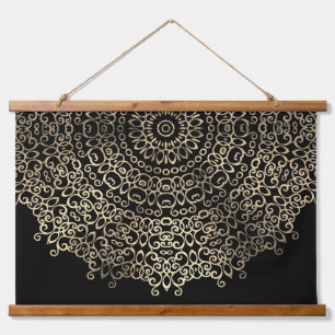Tapisserie Suspendue Gold Noir Mandala Chic Trippy Psychedelic Hippie