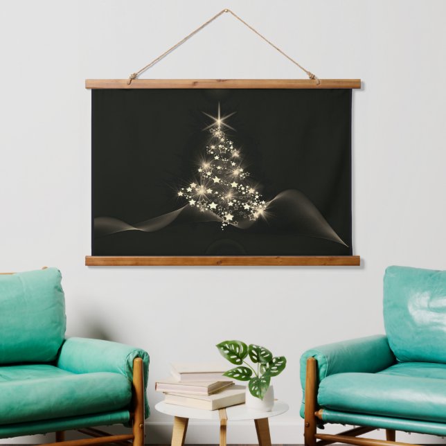 Tapisserie Suspendue Golden Shine of Stars on Christmas Tree Dark  (Salon)