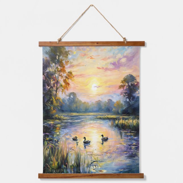 Tapisserie Suspendue Golden Tranquillité Sunset Pond Paysage avec canar (Recto)