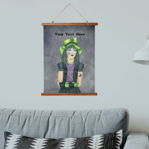 Tapisserie Suspendue Gothique Fille verte Casquette noir pourpre robe g