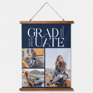 Tapisserie Suspendue Graduation 2025 Grad Photo Collage Marine Blue