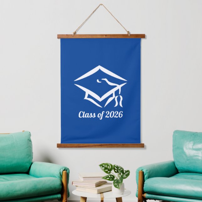 Tapisserie Suspendue Graduation Class of 20?? BLUWHT Customize Year (Salon)