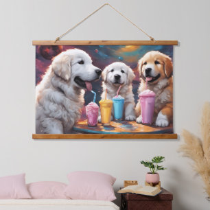 Tapisserie Suspendue Grande Pyrénées Maman et Marionnettes avec Milksha