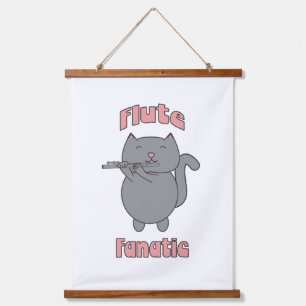 Tapisserie Suspendue Gris Chat Fanatique de la Flûte Rose