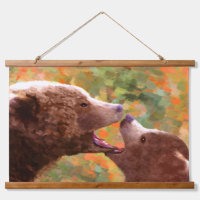 Grizzly Bear Maman et Cub Peinture Faune Art