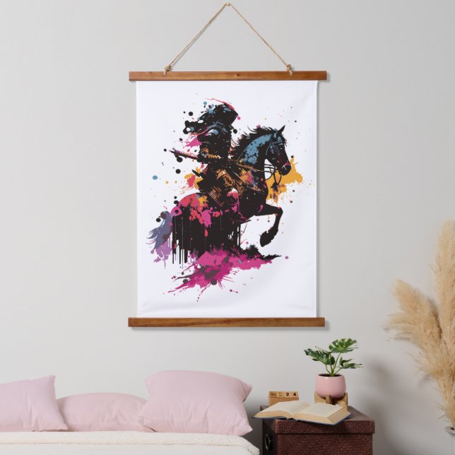 Tapisserie Suspendue Guerrier équitation cheval en aquarelle (Chambre à coucher)