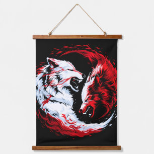 Tapisserie Suspendue Guerrier loup cosmique rouge blanc