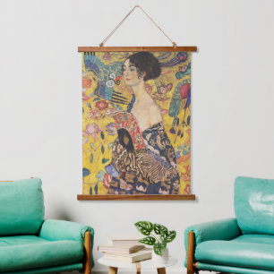 Tapisserie Suspendue Gustav Klimt-Lady avec ventilateur  