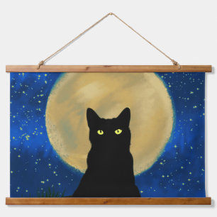 Tapisserie Suspendue Halloween Chat noir Silhouette Lune