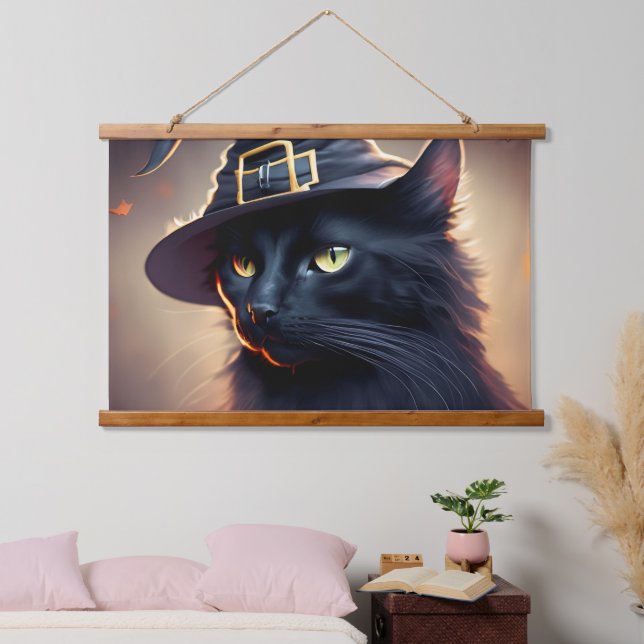 Tapisserie Suspendue Halloween de chat noir (Chambre à coucher)