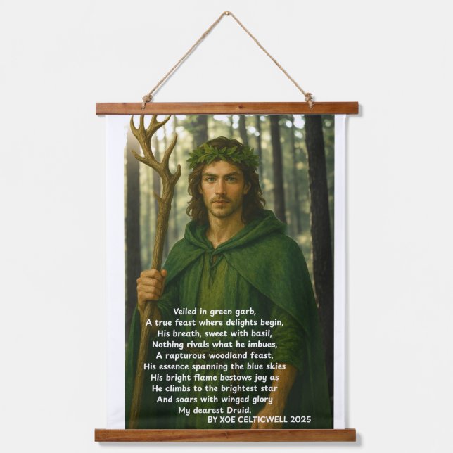 Tapisserie Suspendue Handsome Druid avec un poème de Xoe Celticwell (Recto)
