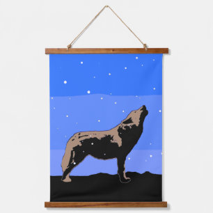 Tapisserie Suspendue Howling Wolf en hiver - Art faunique original