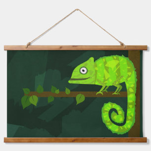 Tapisserie Suspendue Illustration de caméléon vert mignon Reptile tropi