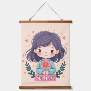 Tapisserie Suspendue Illustration de Kawaii "Be Kind" - Art Intéressant