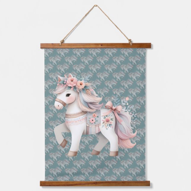 Tapisserie Suspendue Illustration de l'Imaginaire Floral Pastel Horse (Recto)