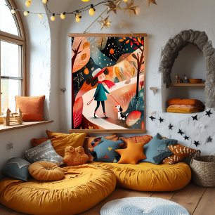 Tapisserie Suspendue Illustration de promenade automnale fantaisiste