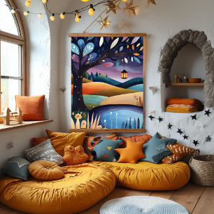 Tapisserie Suspendue Illustration du paysage nocturne lunaire