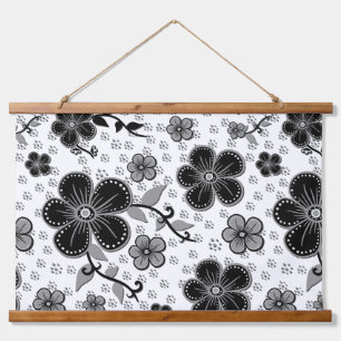 Tapisserie Suspendue Impression florale noir et blanc