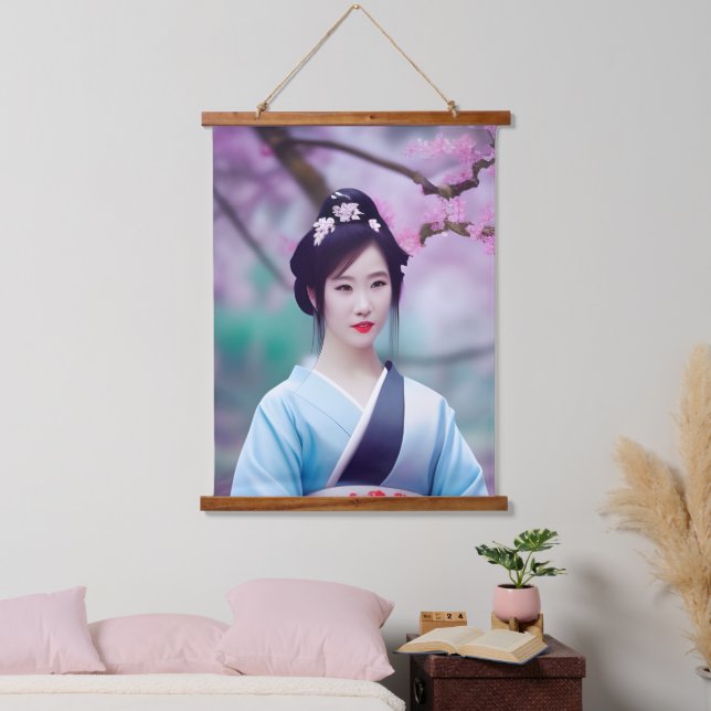Tapisserie Suspendue Japonais Geisha Tree AI Créé un style photo (Chambre à coucher)