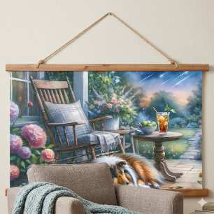Tapisserie Suspendue Jardin étoilé sous abri de porche Sheltie rêve