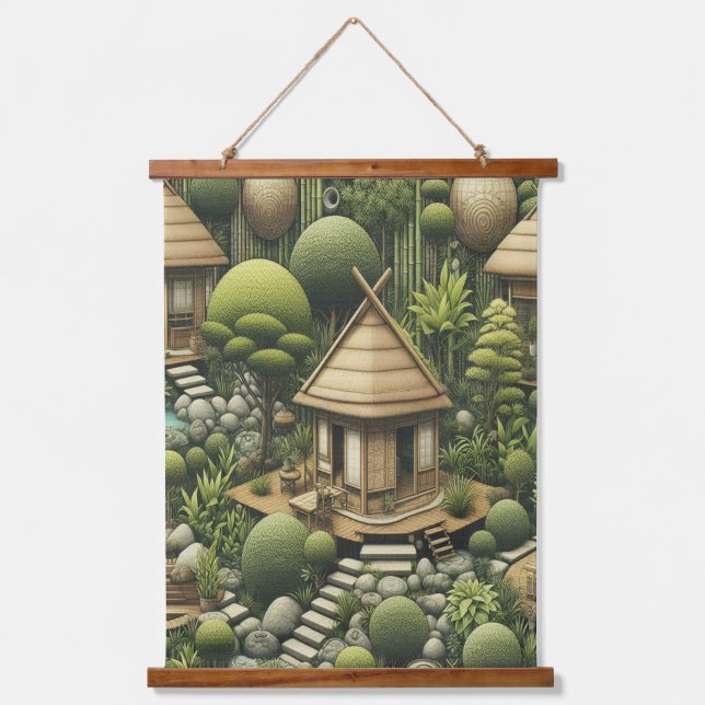 Tapisserie Suspendue Jardins et bâtiments écologiques en Harmonie (Recto)