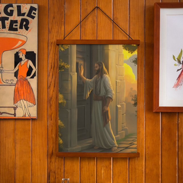 Tapisserie Suspendue Jésus frappe à une porte rustique (Créateur téléchargé)