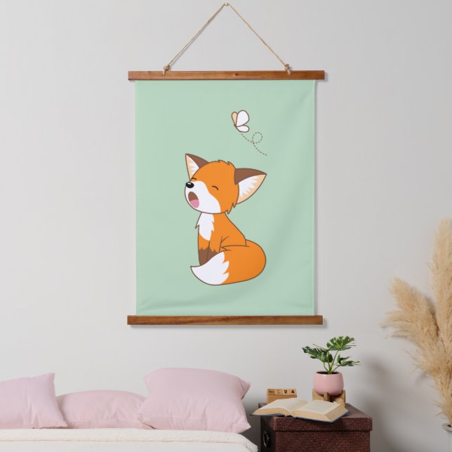 Tapisserie Suspendue Joli Petit Fox Vert Sleepy (Chambre à coucher)