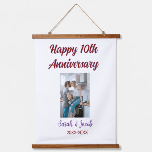 Tapisserie Suspendue Joyeux 10e anniversaire photo mariage nom du coupl