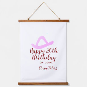 Tapisserie Suspendue Joyeux 20e anniversaire fille cowboy rose nom date