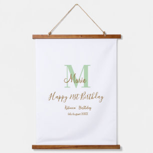 Tapisserie Suspendue Joyeux 21e Anniversaire vert ajouter nom monogramm