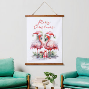 Tapisserie Suspendue Joyeux Flamants roses roses de Noël