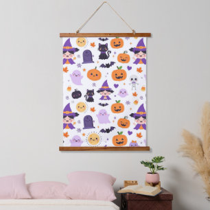 Tapisserie Suspendue Joyeux Halloween Sorcières Fantômes Chats Chauves-