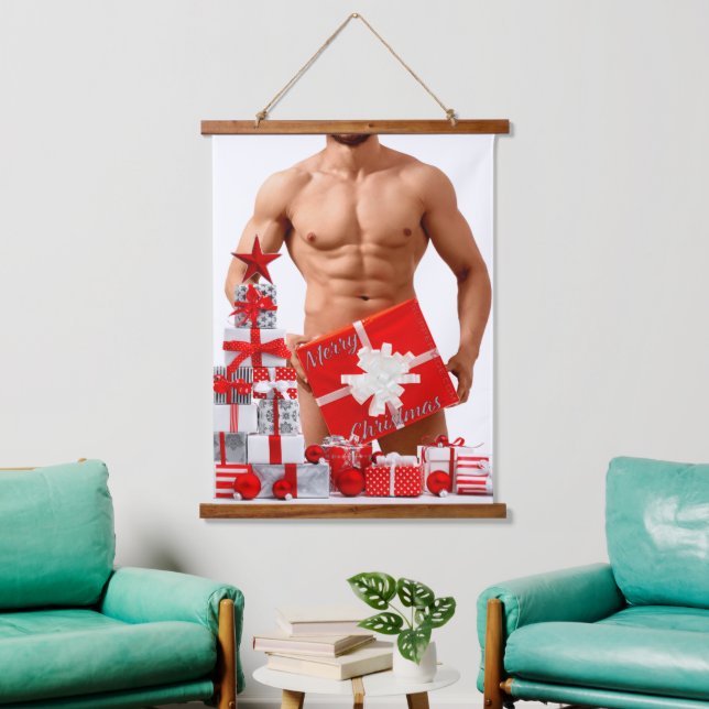 Tapisserie Suspendue Joyeux Noël SlipperyJoe cadeau blanc rouge argent (Salon)