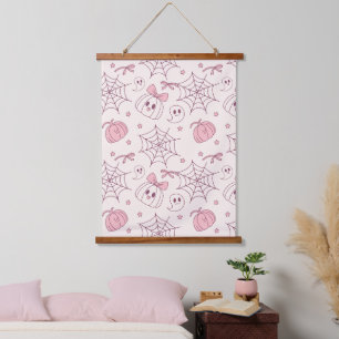 Tapisserie Suspendue Kawaii Pink Halloween Ghosts & Citrouille (2)