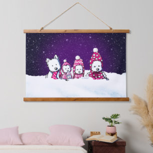Tapisserie Suspendue KiniArt Westies de Noël en Hiver