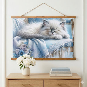 Tapisserie Suspendue Kitten Endormi Cottagecore Rêve Bleu