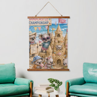 Tapisserie Suspendue Koalas construisant un château de sable primé