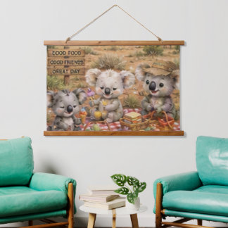 Tapisserie Suspendue Koalas profitant d'un pique-nique dans l'arrière-p