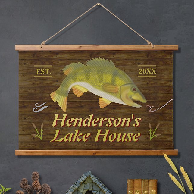 Tapisserie Suspendue Lake House Basse Nautique Poisson Bois Rustique Pe (Créateur téléchargé)
