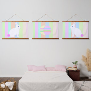 Tapisserie Suspendue Lapin de Pâques heureux et œufs 