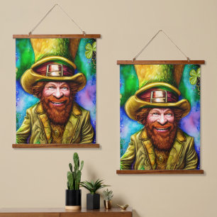 Tapisserie Suspendue Leprechaun vert malicieux avec le trèfle