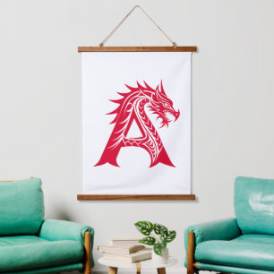 Tapisserie Suspendue Lettre A de style dragon, Alphabet Dragon, Monogra