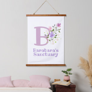 Tapisserie Suspendue Lettre B plus prénom avec un design floral