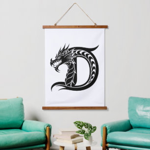 Tapisserie Suspendue Lettre D de style dragon, alphabet du dragon, mono