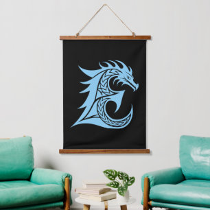 Tapisserie Suspendue Lettre E de style dragon, Alphabet Dragon, Monogra